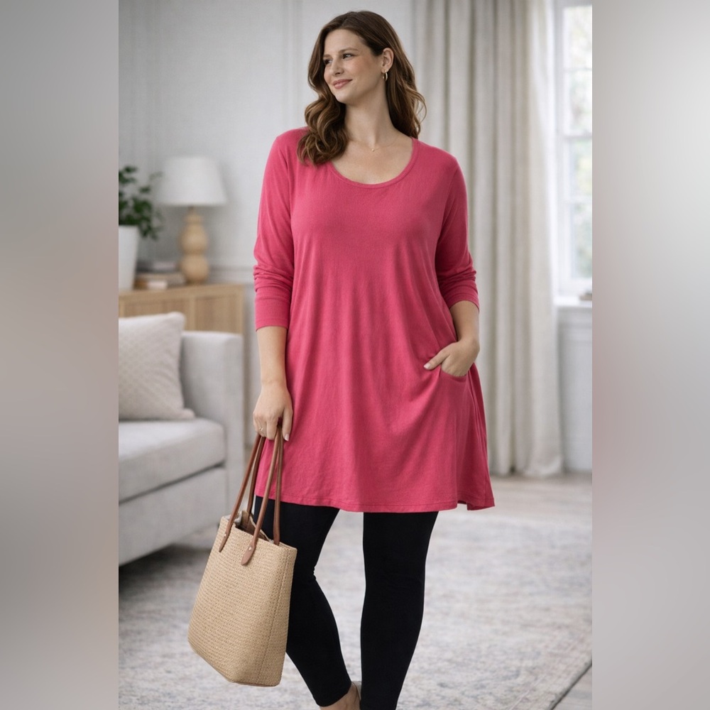 JM Collection Woman Pink Tunic Dress 3X Plus‎ Size Long Sleeve Stretch